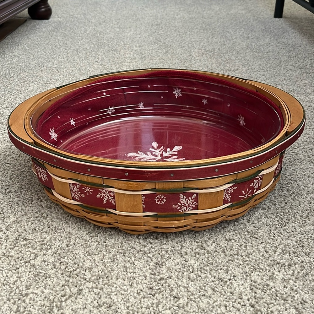 Longaberger 2010 Holiday Hostess Large Falling Snow Basket w/ liner & protector